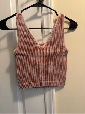 Sleeveless V-Neck Ribbed Tank Top - Tan